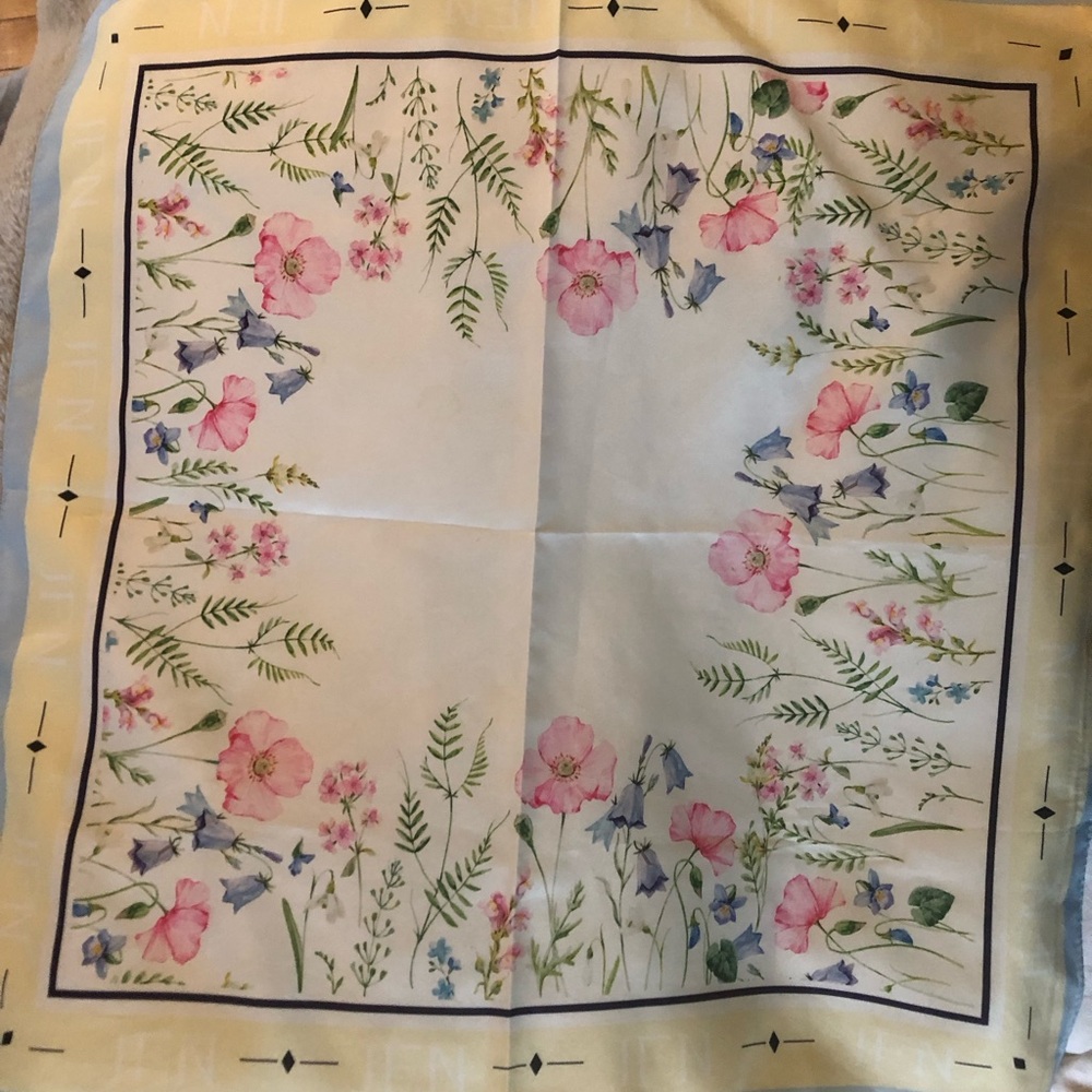 Floral Square silk Scarf with Pink and Blue Blooms